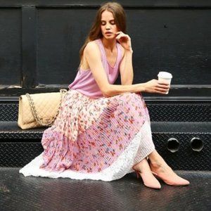 NWT, Anthropologie, LAIA Pleated Floral Midi Skirt